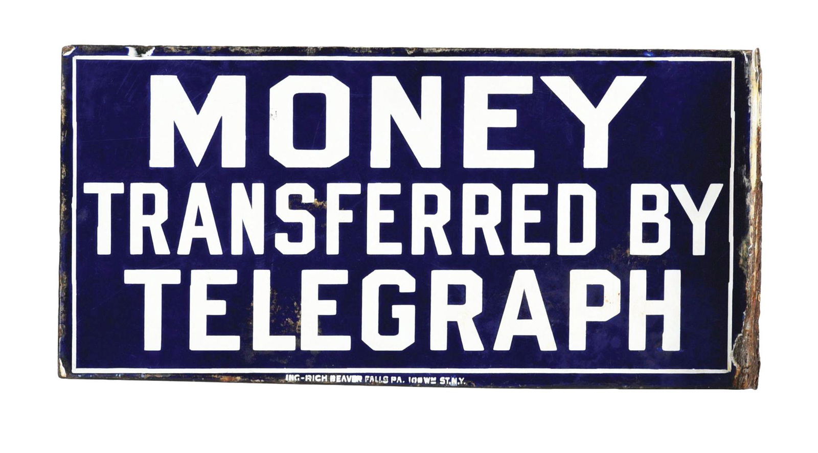 MONEY TRANSFERRED BY TELEGRAPH PORCELAIN FLANGE SIGN. (1 of 4)