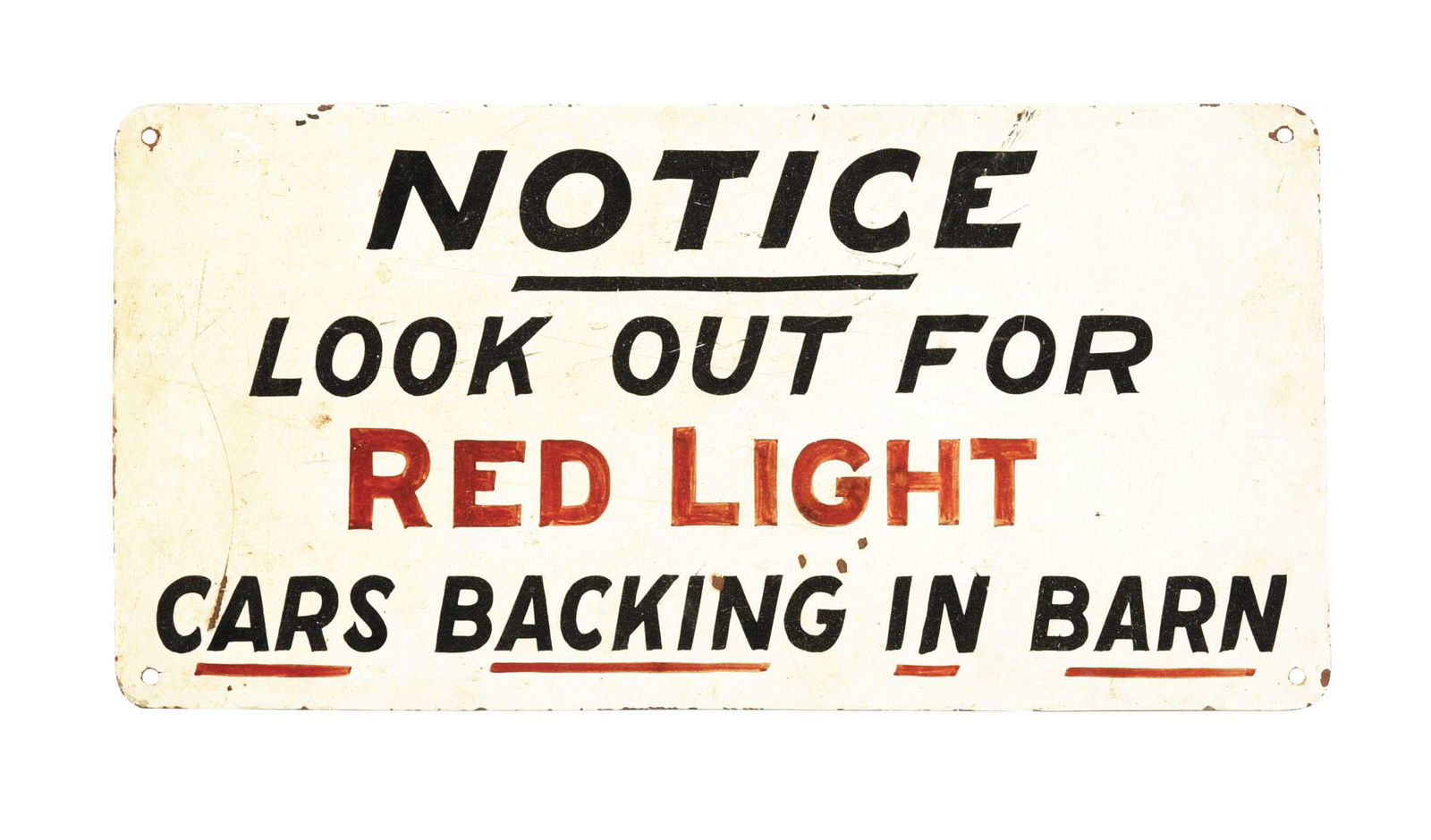 NOTICE HAND PAINTED RAILROAD CARS TIN SIGN. (1 of 2)