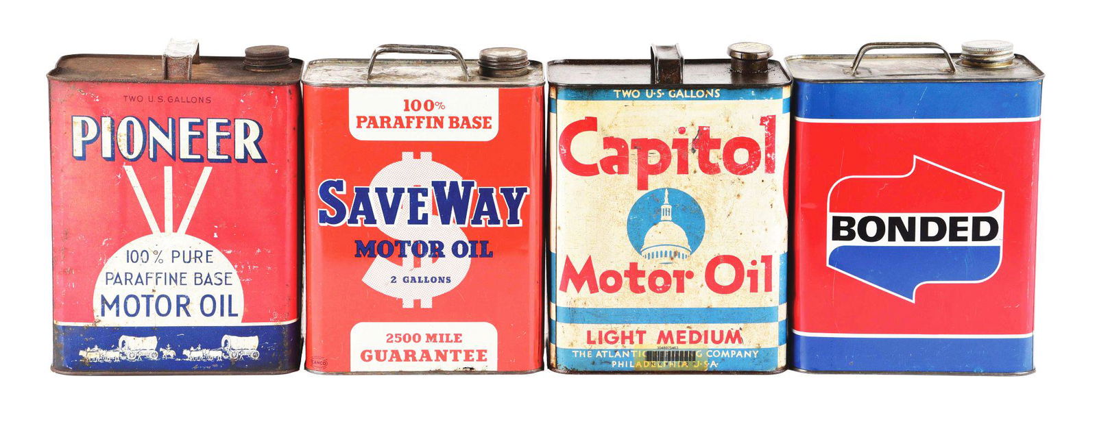LOT OF 4: TWO GALLON OIL CANS FROM CAPITOL, SAVE-WAY, (1 of 2)
