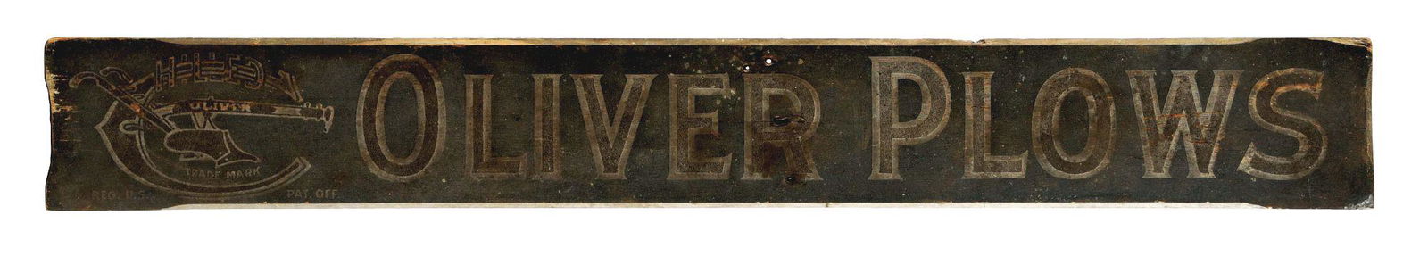 OLIVER PLOWS SMALTS PAINTED WOODEN SIGN W/ PLOW (1 of 2)