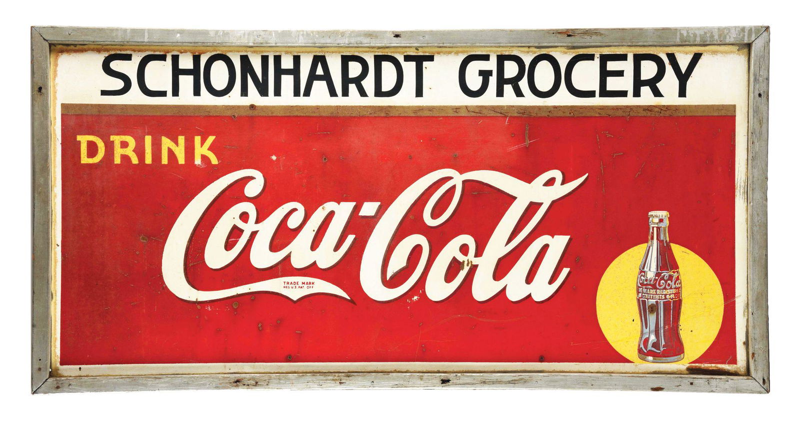 DRINK COCA COLA TIN SIGN W/ ORIGINAL WOOD FRAME & (1 of 2)