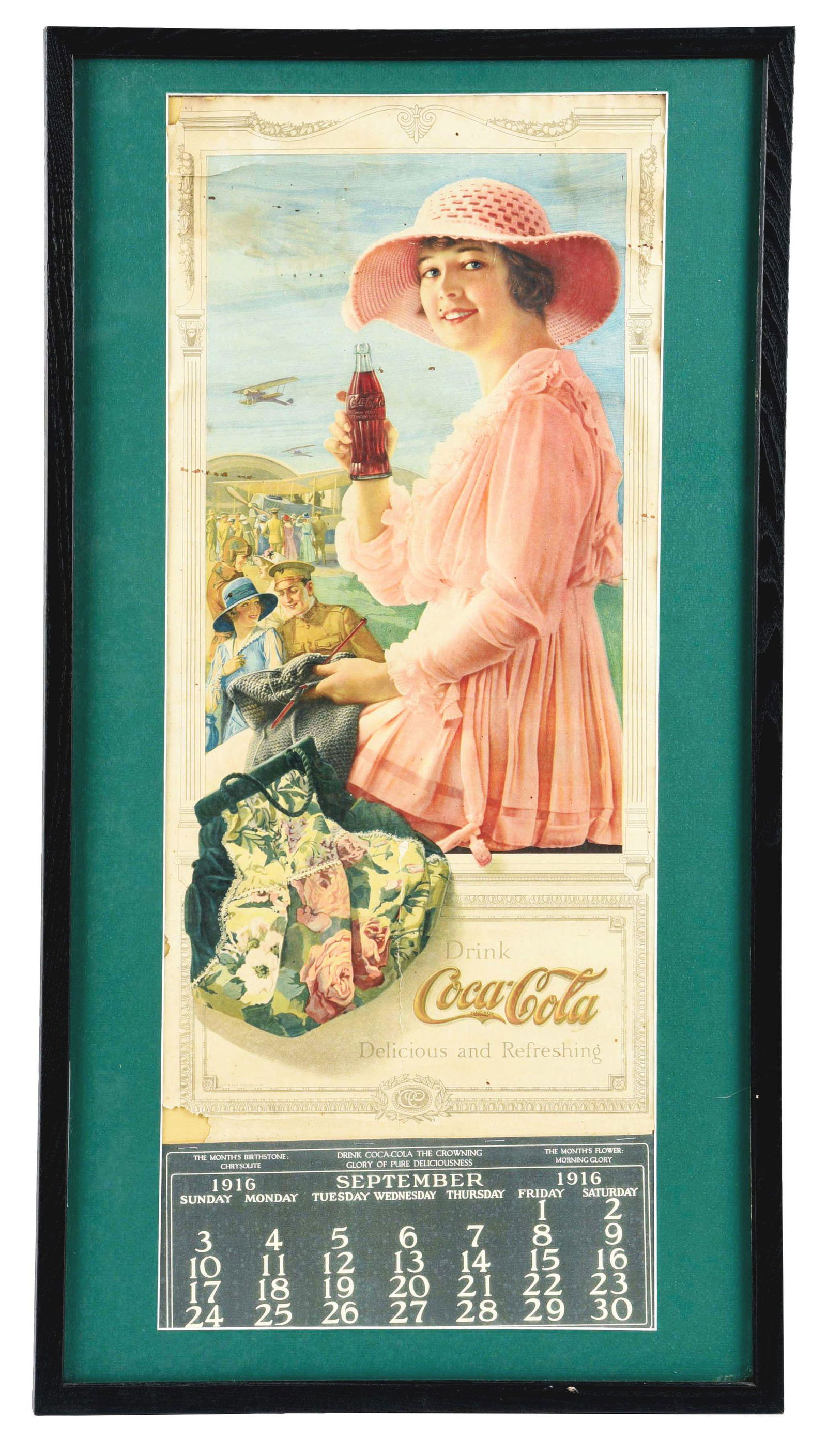 FRAMED COCA-COLA 1919 CALENDAR TOP WITH 1916 CALENDAR. (1 of 3)