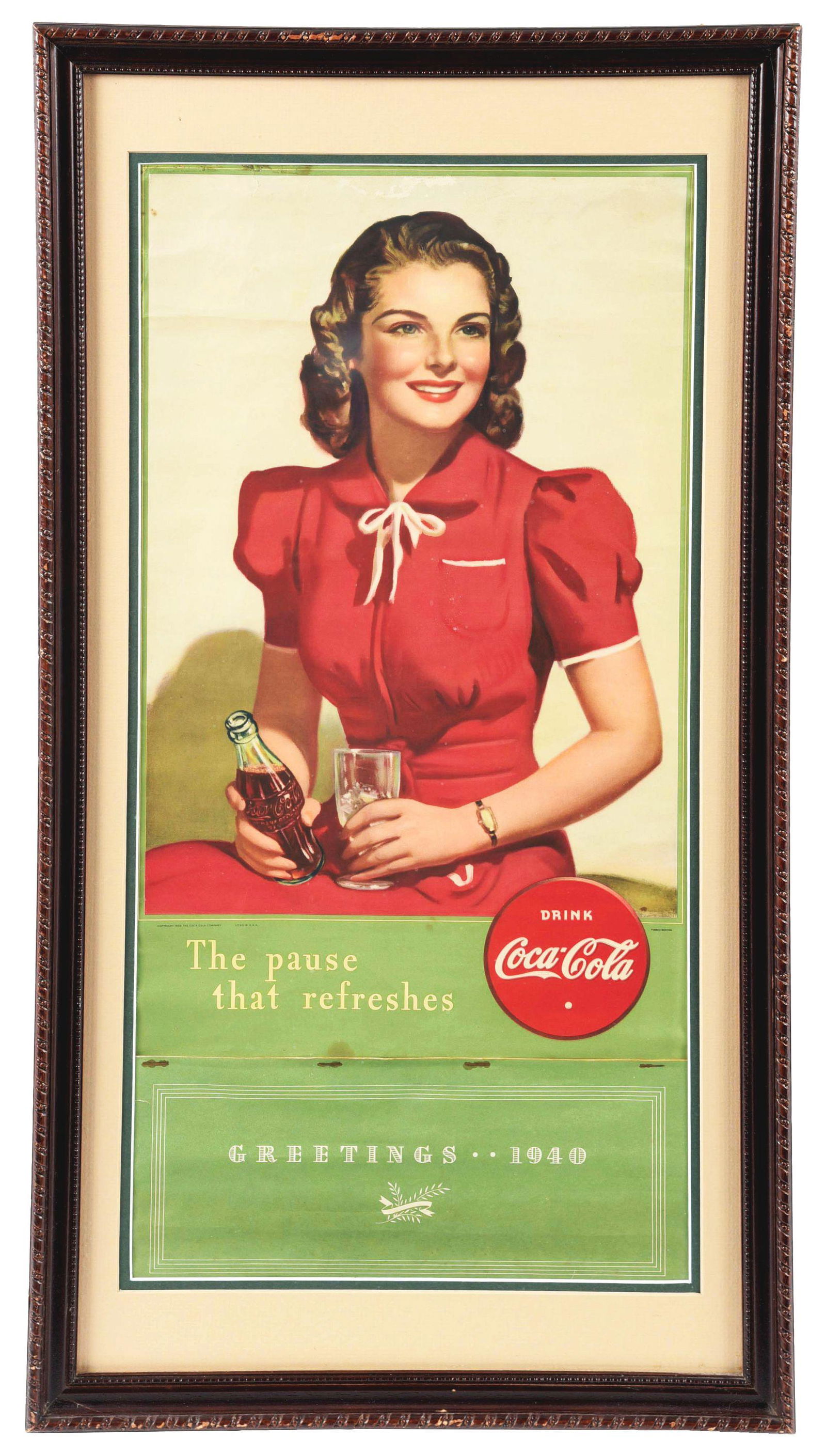 COCA-COLA GREETINGS 1940 FRAMED ADVERTISMENT. (1 of 5)