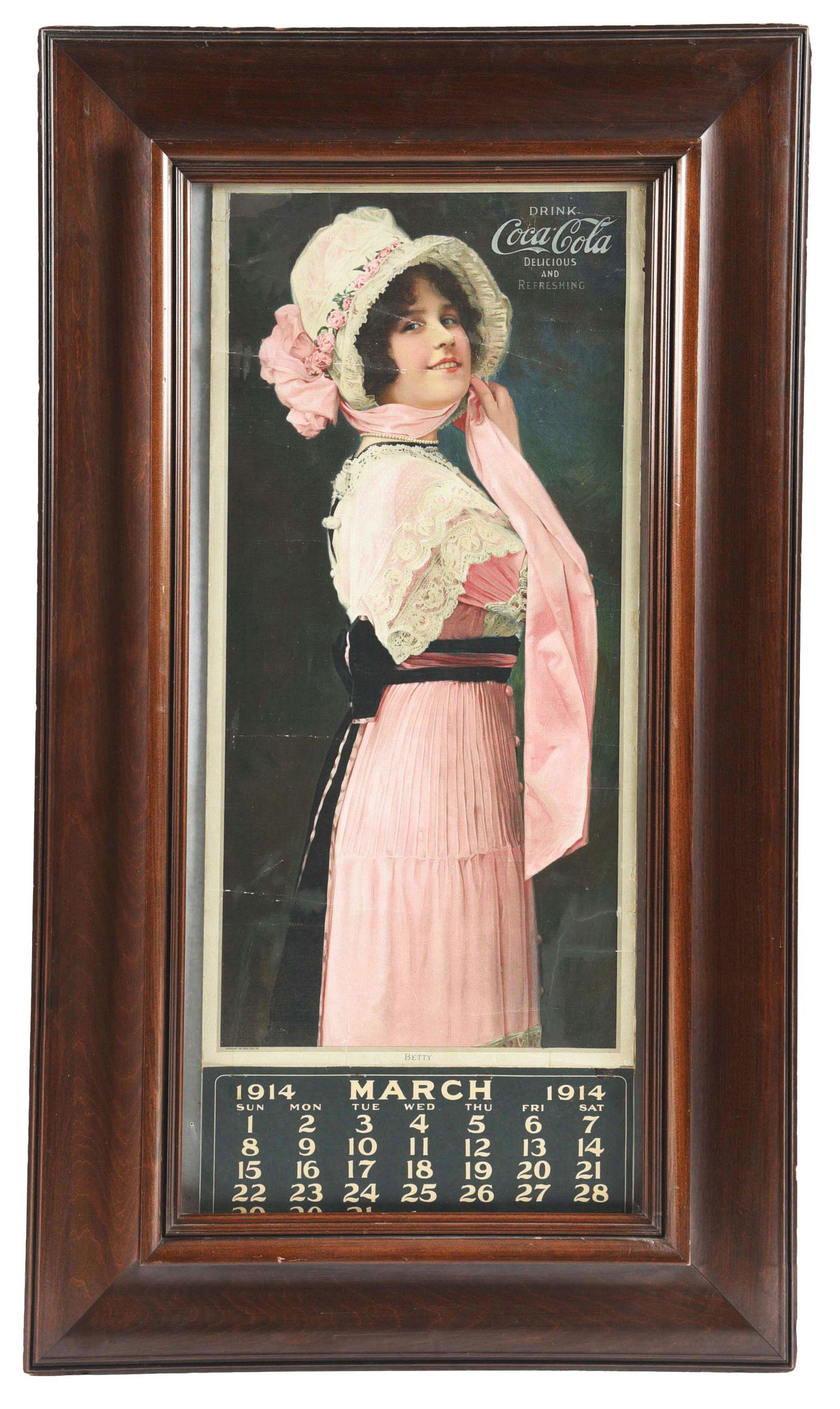 MARCH 1914 COCA-COLA FRAMED CALENDAR ADVERTISMENT. (1 of 4)