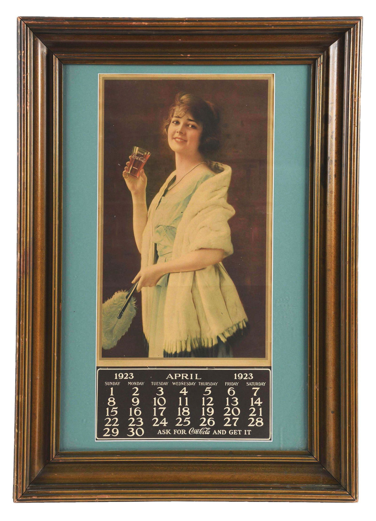 APRIL 1923 FRAMED COCA-COLA CALENDAR. (1 of 5)