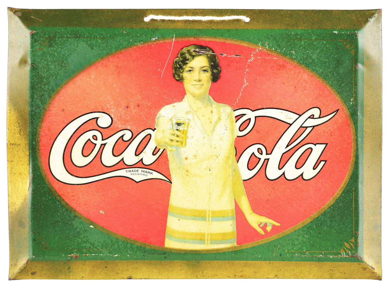 BEVELED EDGE TIN SIGN FOR COCA-COLA ADVERTISING.