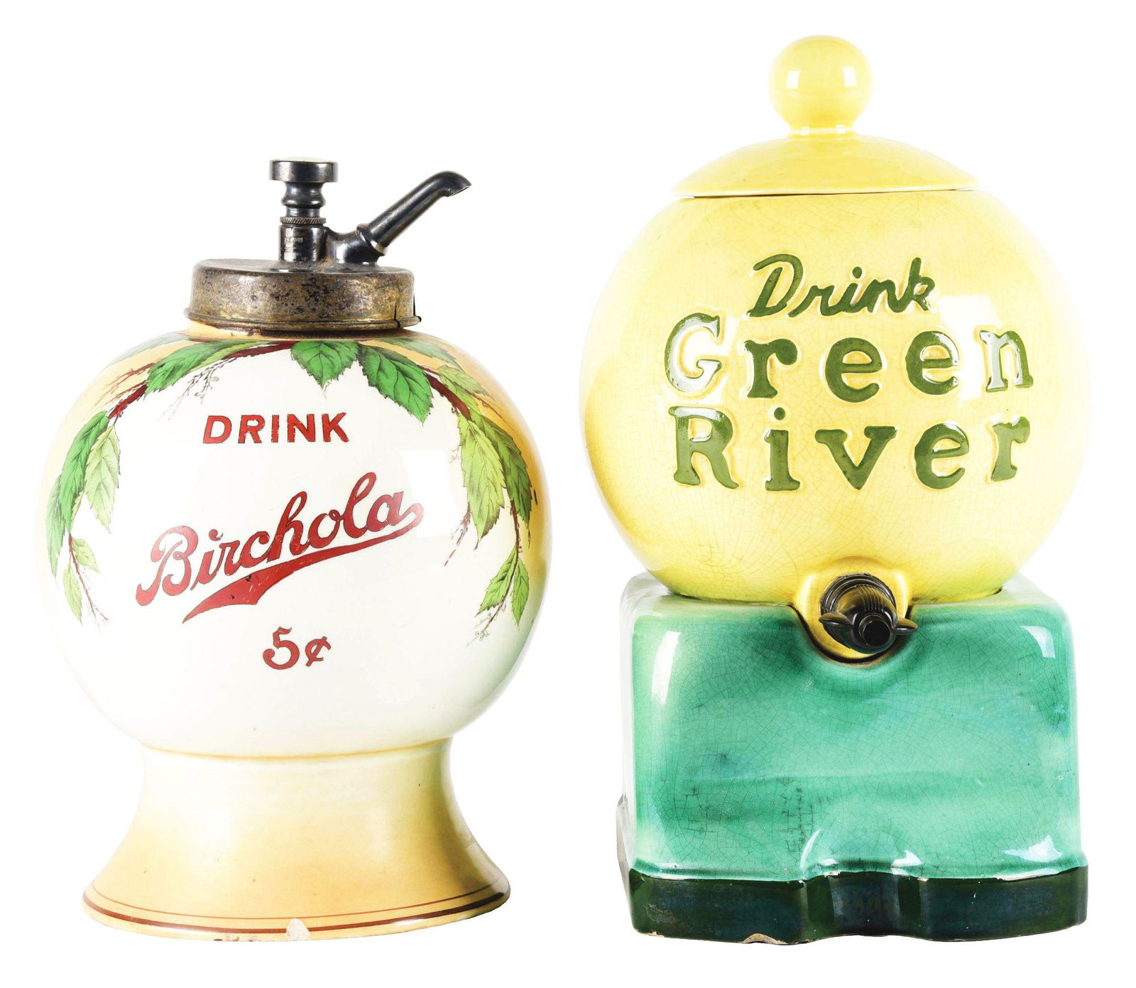 LOT OF 2: BIRCHOLA AND GREEN RIVER SYRUP DISPENSERS. (1 of 8)