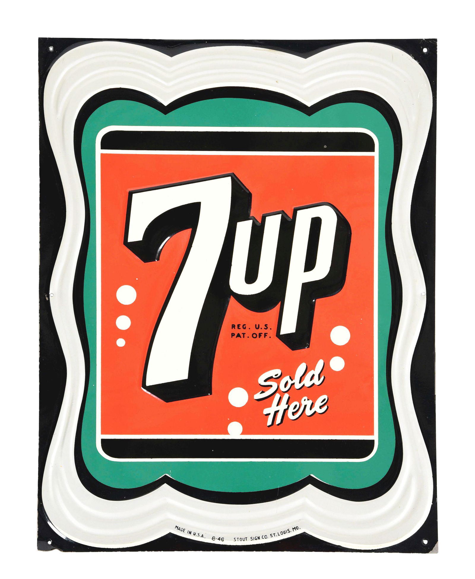 EMBOSSED TIN 7-UP SIGN. (1 of 2)
