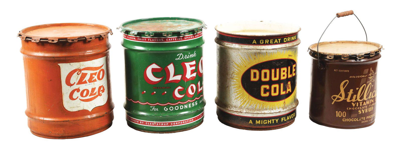 LOT OF 4: SODA FOUNTAIN SODA POP SYRUP TINS. (1 of 8)