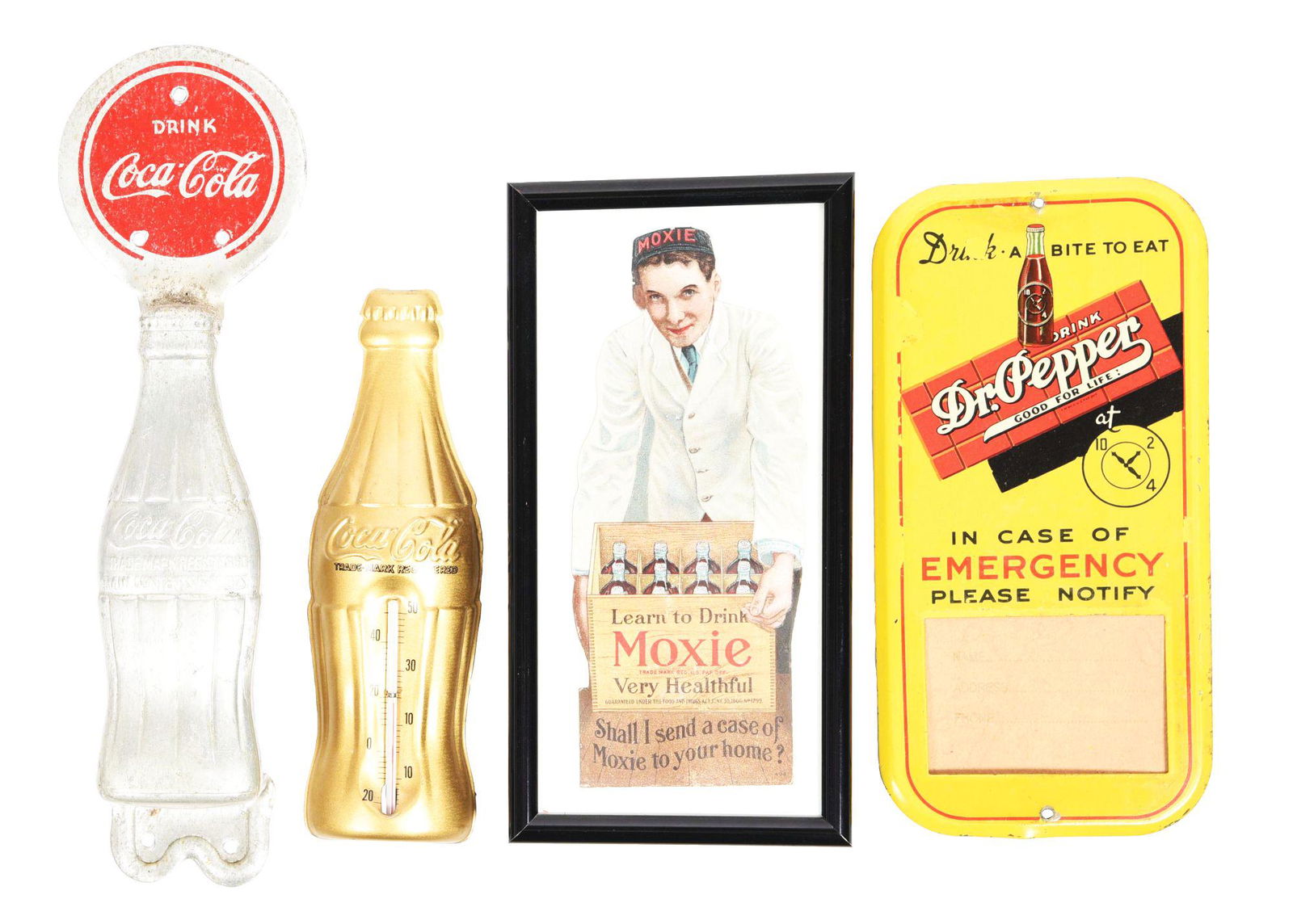 LOT OF 4: SODA POP ADVERTISING ITEMS. (1 of 2)