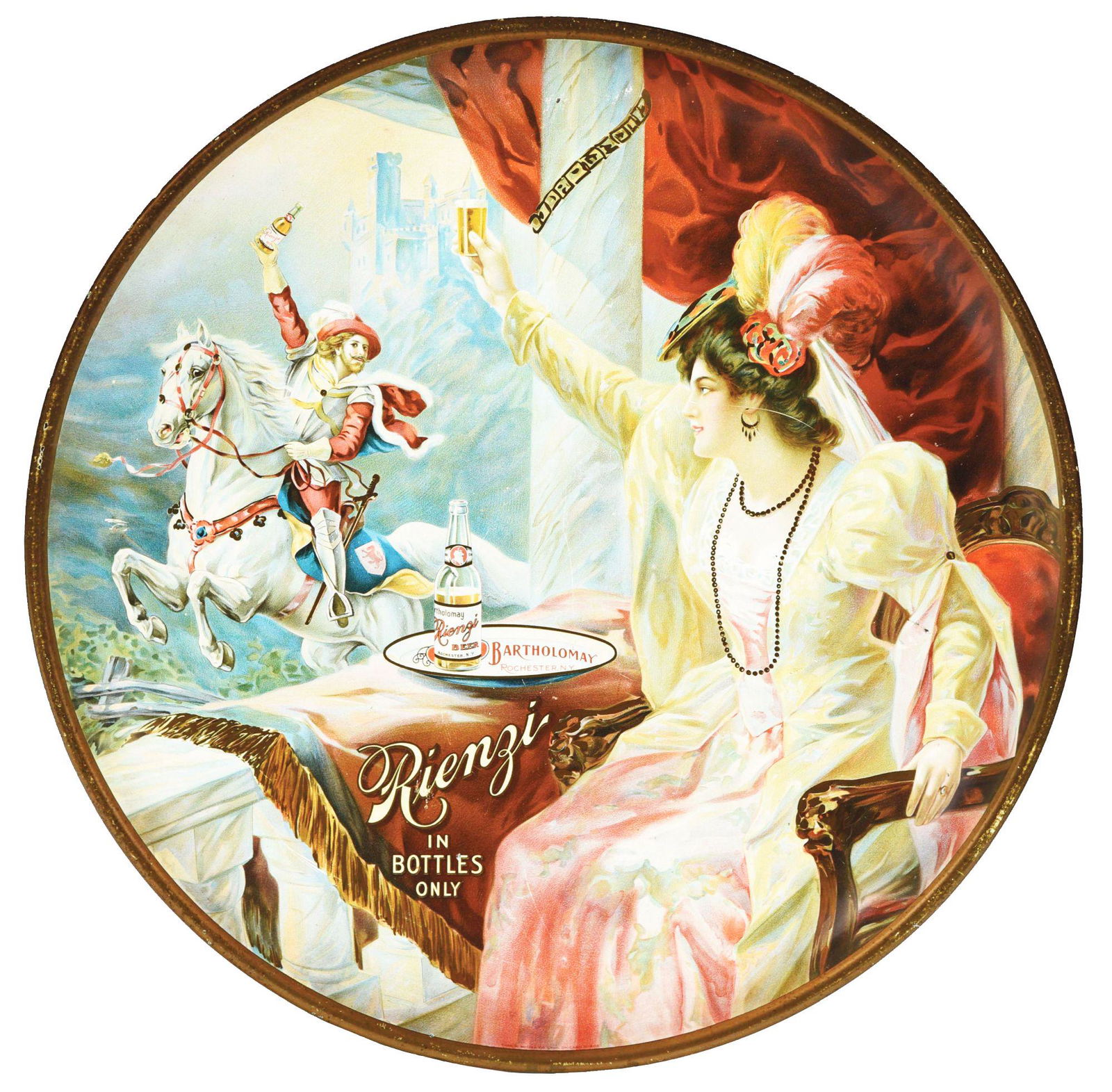 TIN CHARGER ADVERTISING RIENZI BEER. (1 of 4)