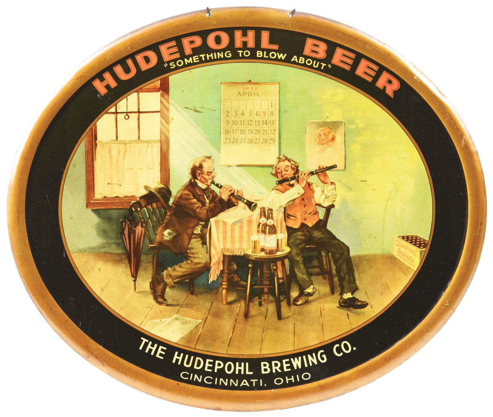 SELF FRAMED TIN SIGN ADVERTISING HUDEPOHL BEER. (1 of 4)