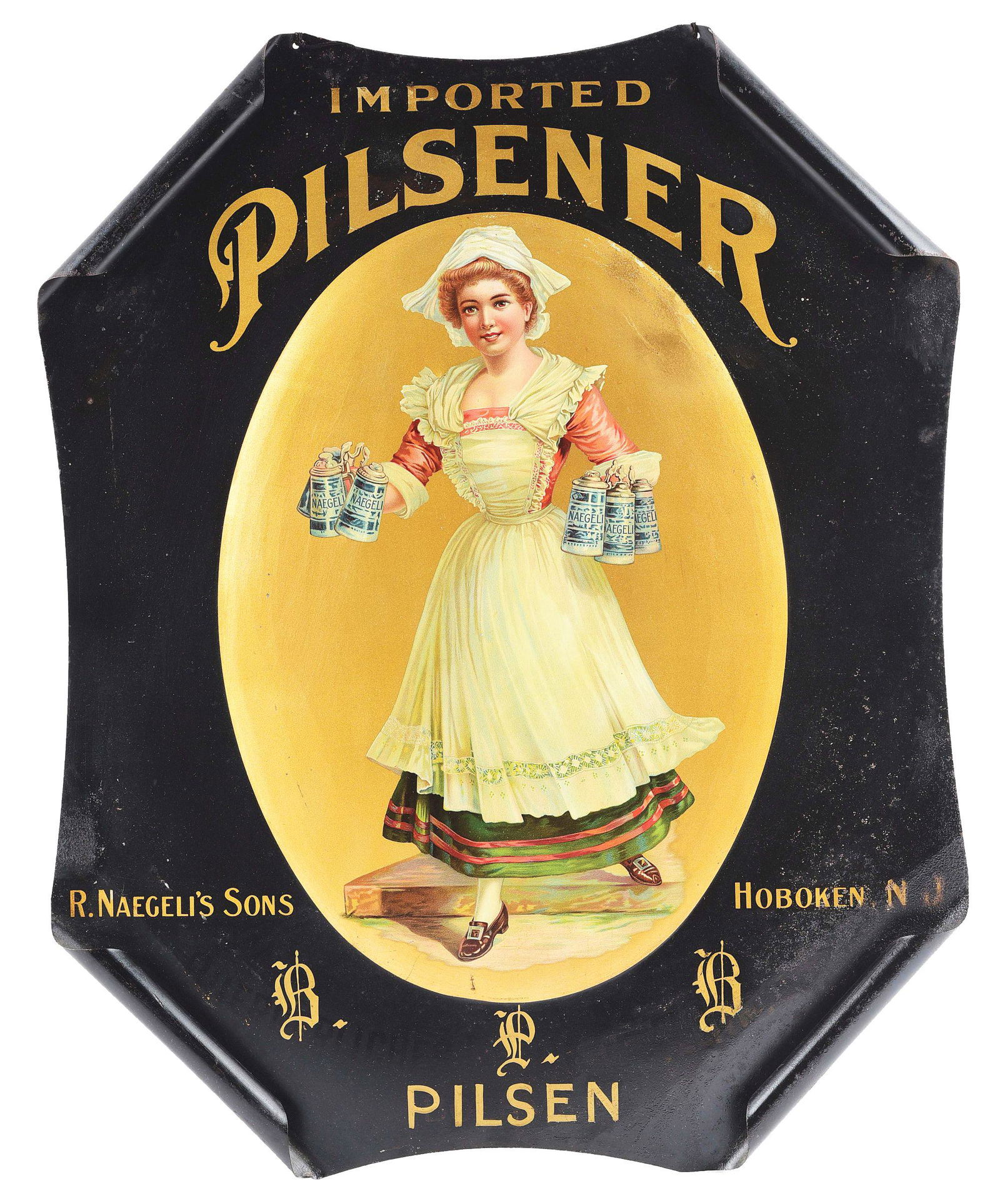 LARGE PILSNER BEER ROLLED EDGE TIN ADVERTISING SIGN. (1 of 3)
