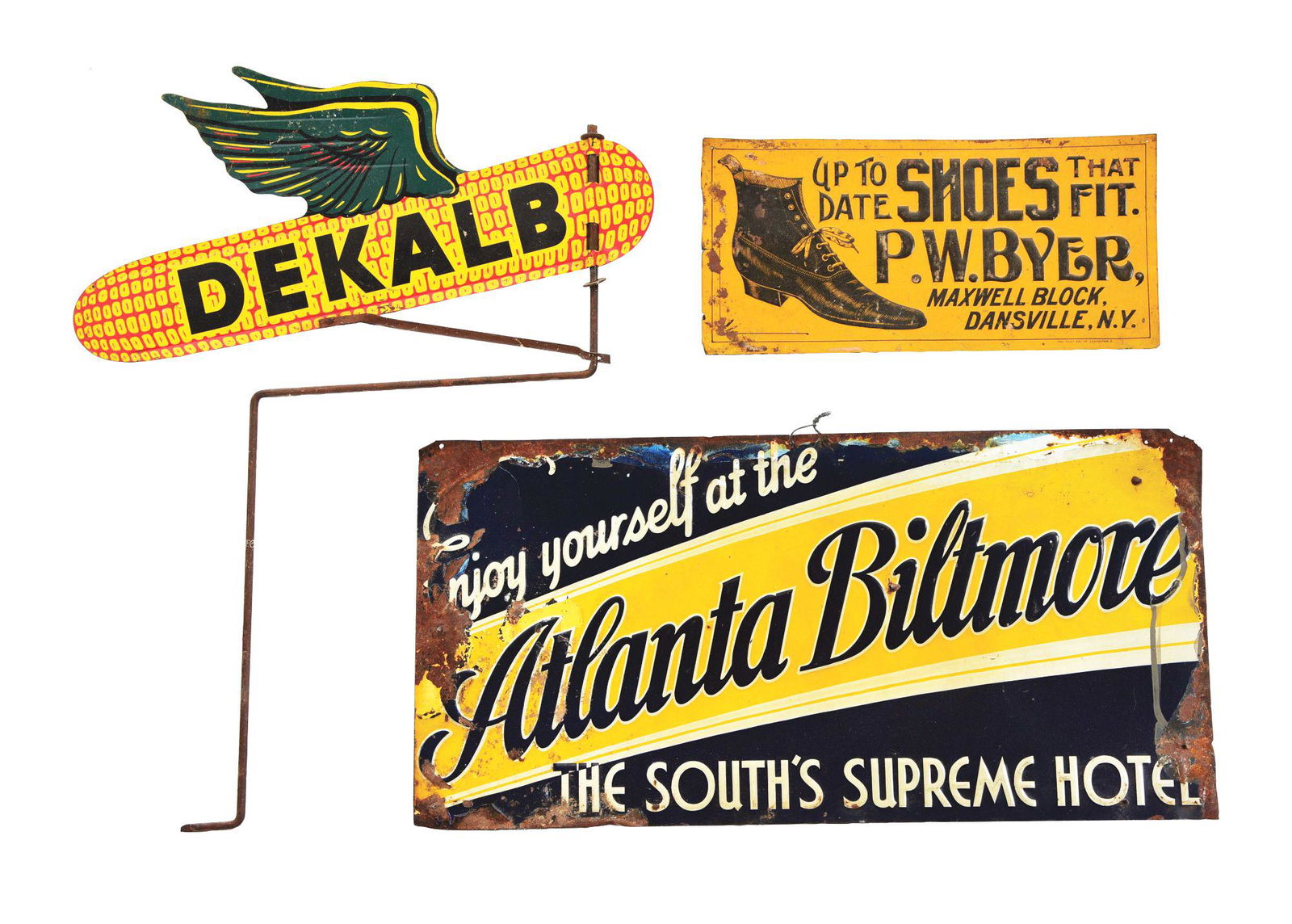 LOT OF 3: TIN ADVERTISING SIGNS. (1 of 2)