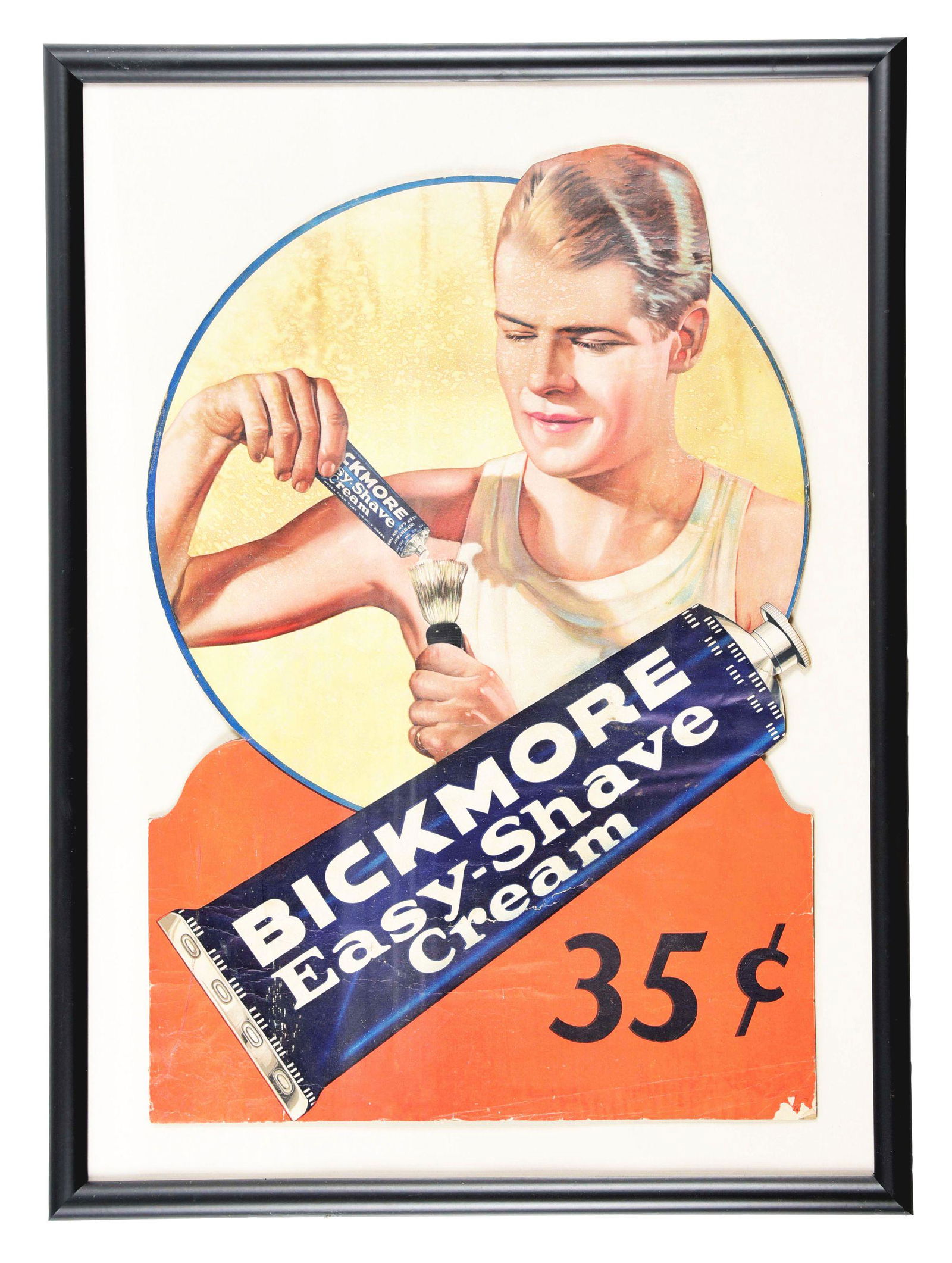 CARDBOARD ADVERTISING FOR BICKMORE EASY SHAVE CREAM. (1 of 2)