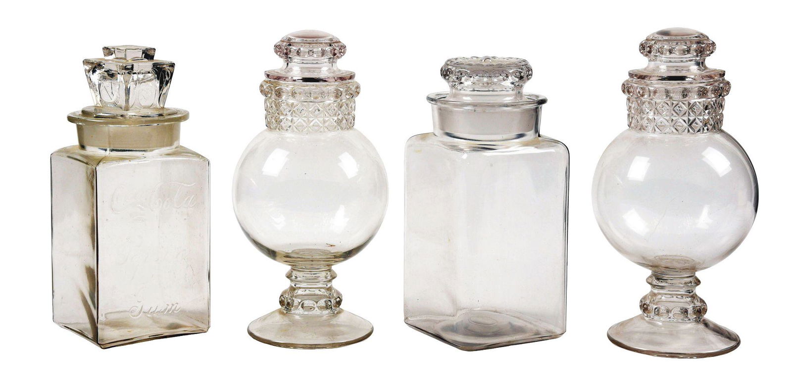 LOT OF 4: GLASS CANDY JARS. (1 of 4)