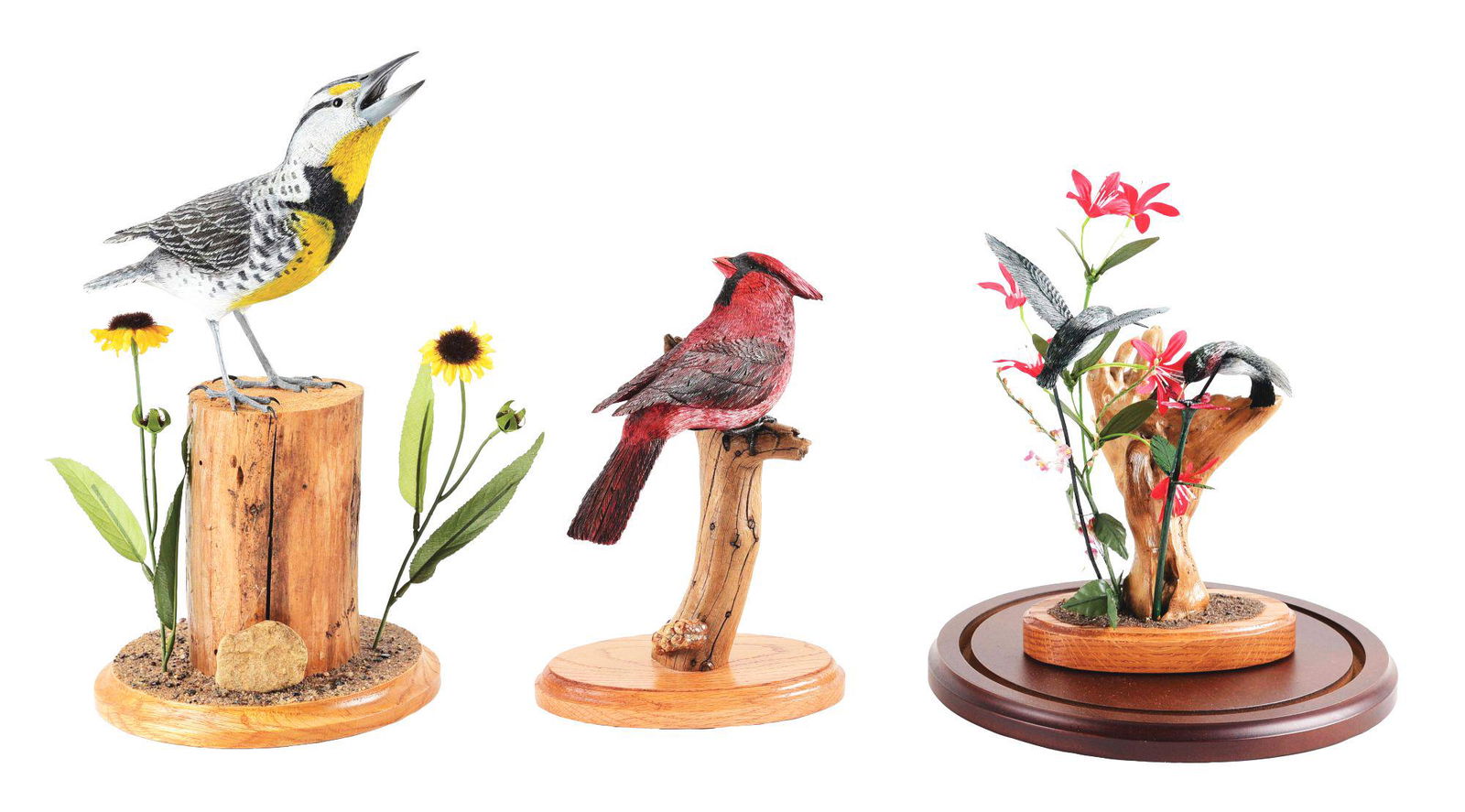 LOT OF 3: WOOD BIRD CARVINGS. (1 of 11)