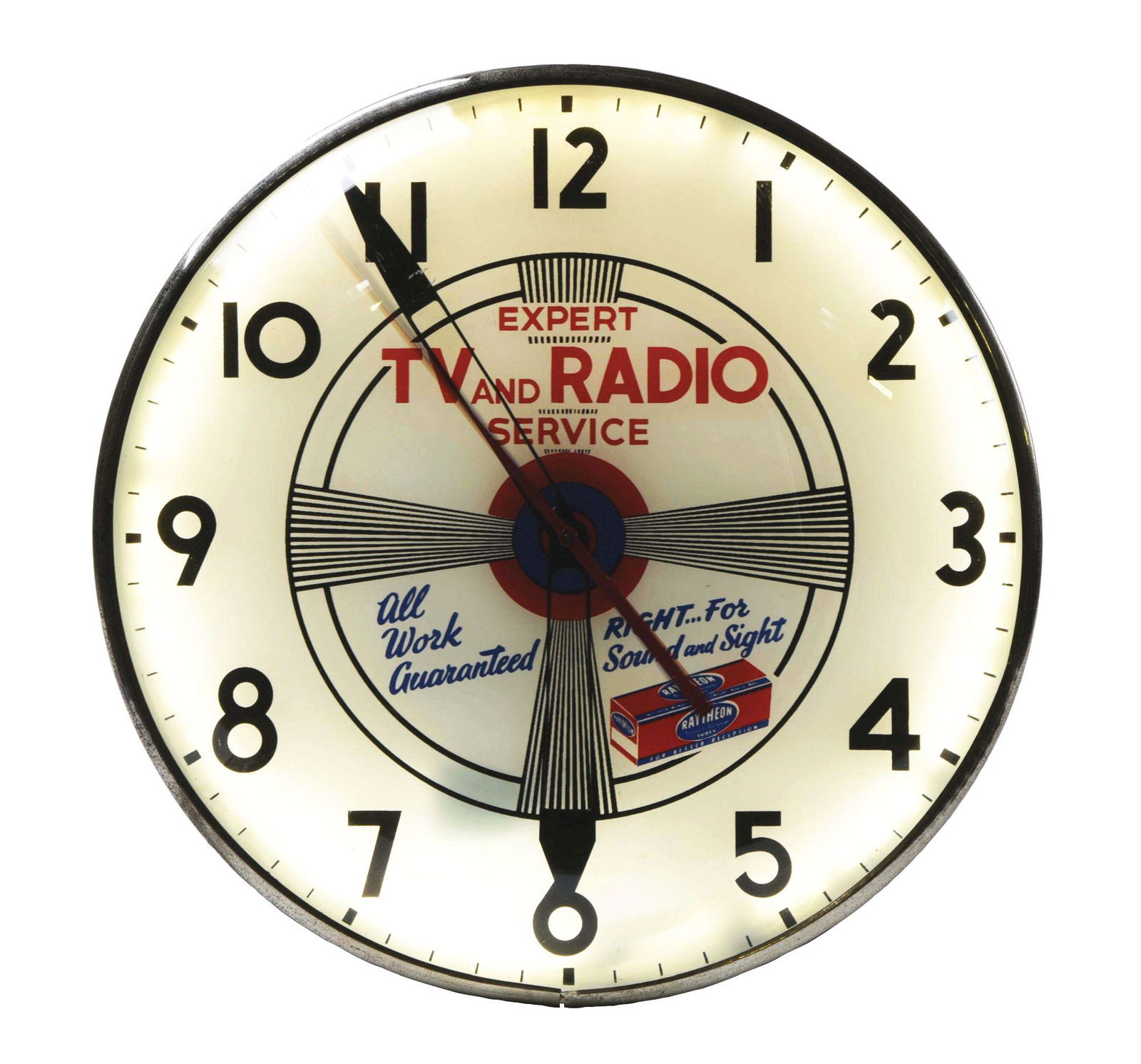 EXPERT TV AND RADIO SERVICE WALL CLOCK. (1 of 3)