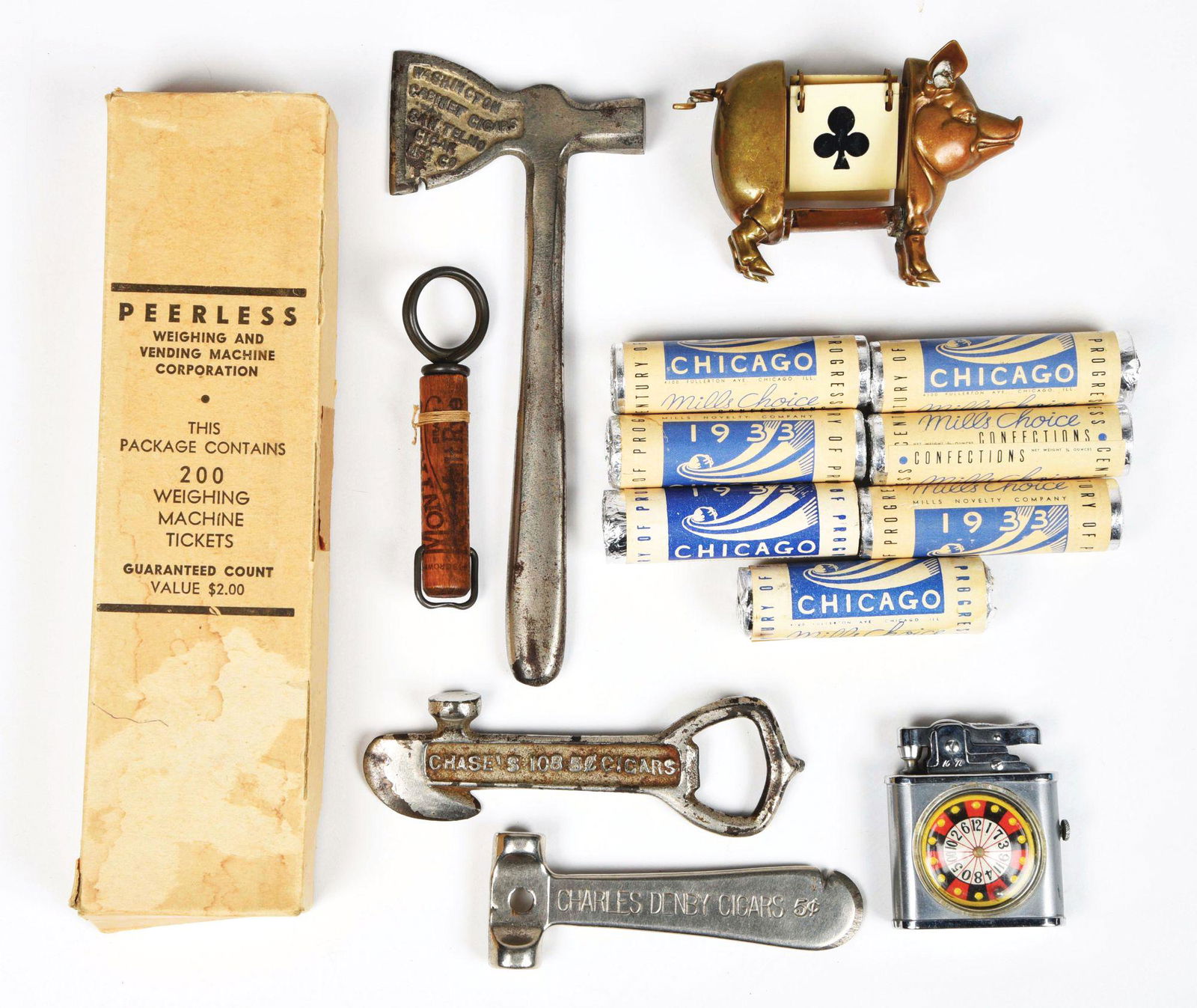 INTERESTING LOT OF CIGAR AND COIN-OP ADVERTISING. (1 of 3)