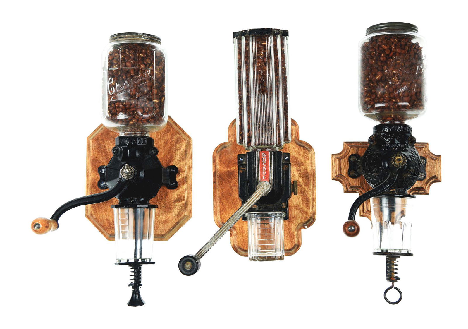 LOT OF 3: CRYSTAL & ARCADE COFFEE GRINDERS. (1 of 3)