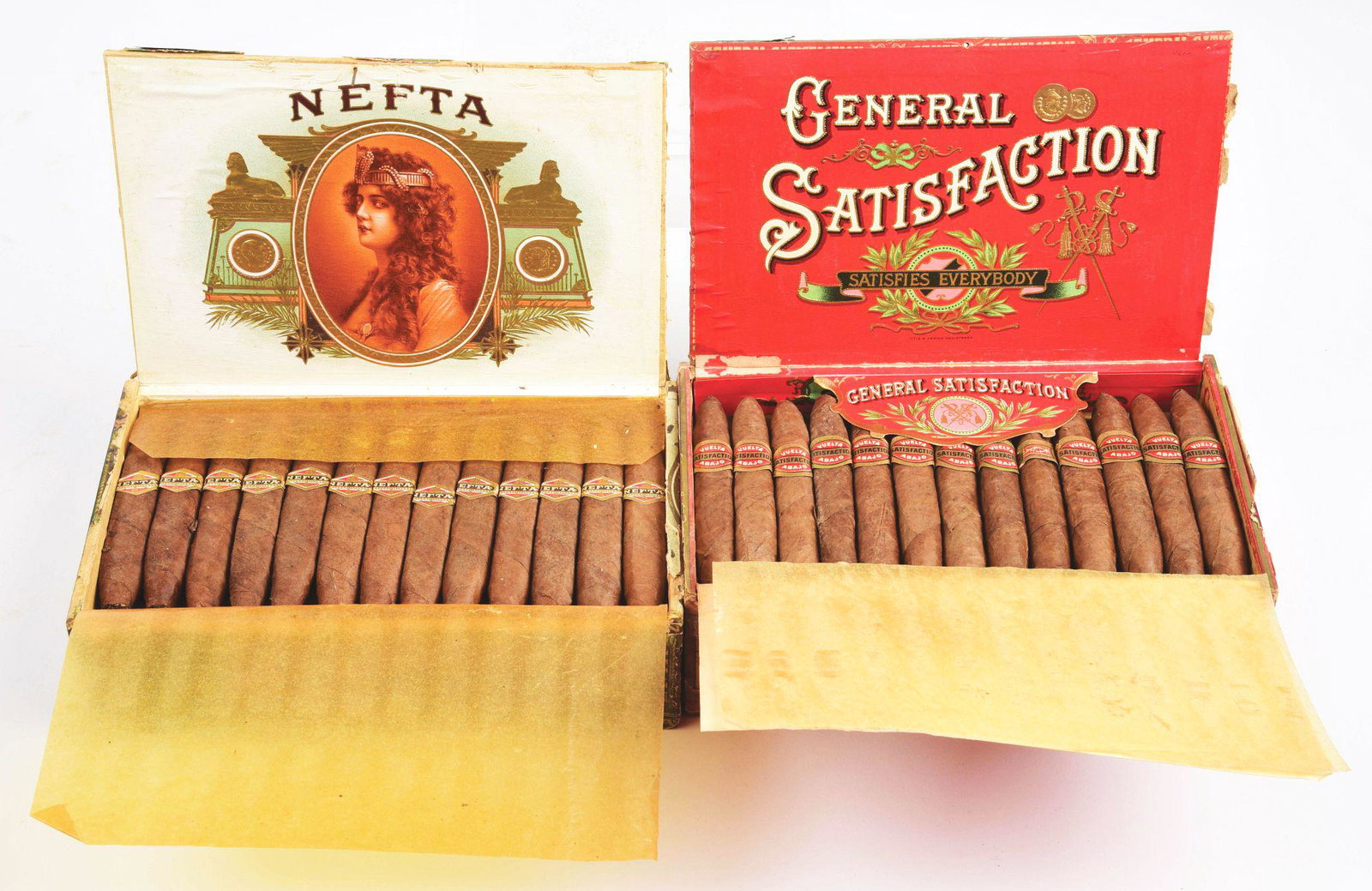 LOT OF 2: CIGAR BOXES WITH ORIGINAL CONTENTS.