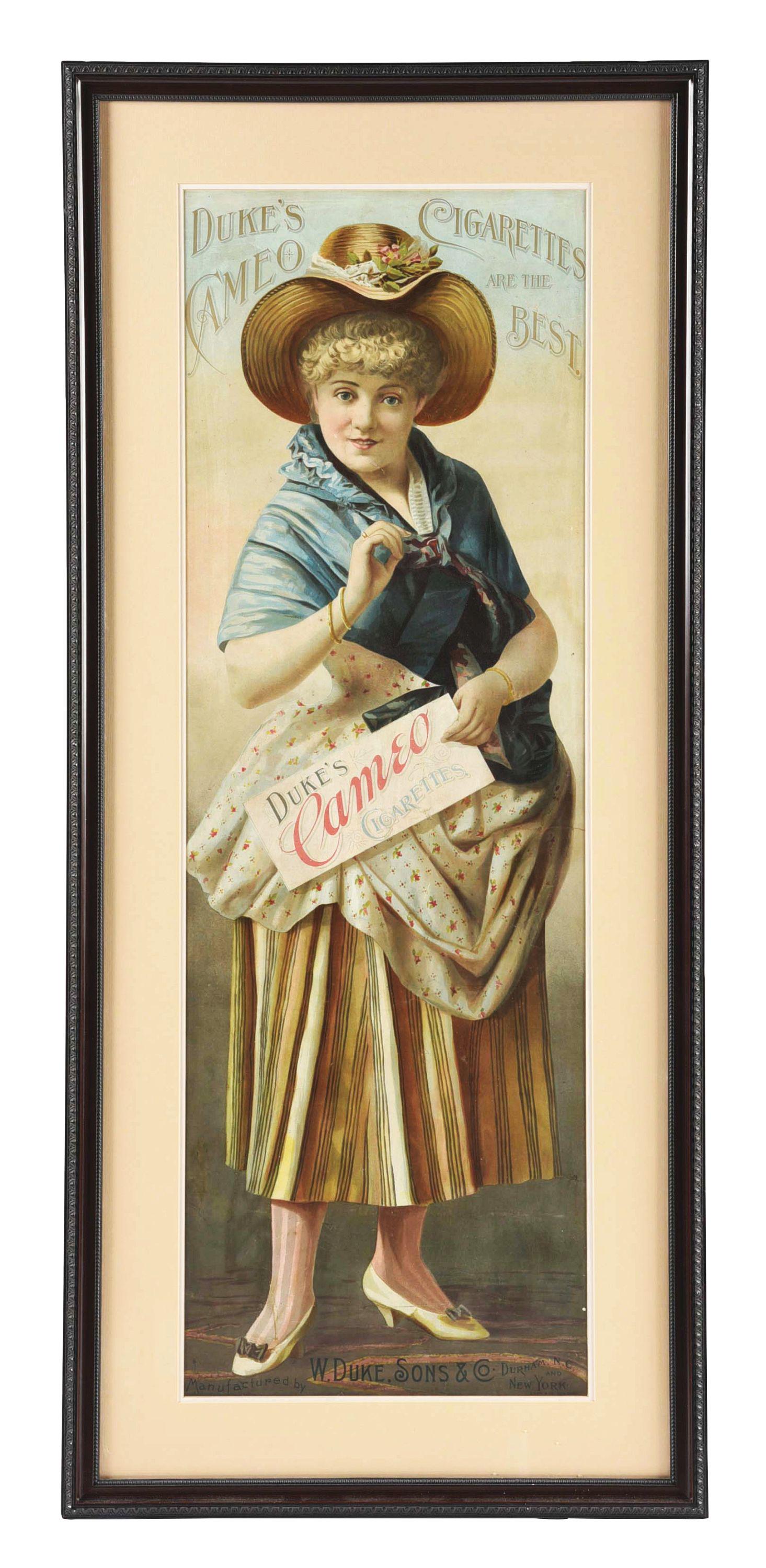 FRAMED PAPER POSTER FOR DUKE'S CIGARETTES. (1 of 2)