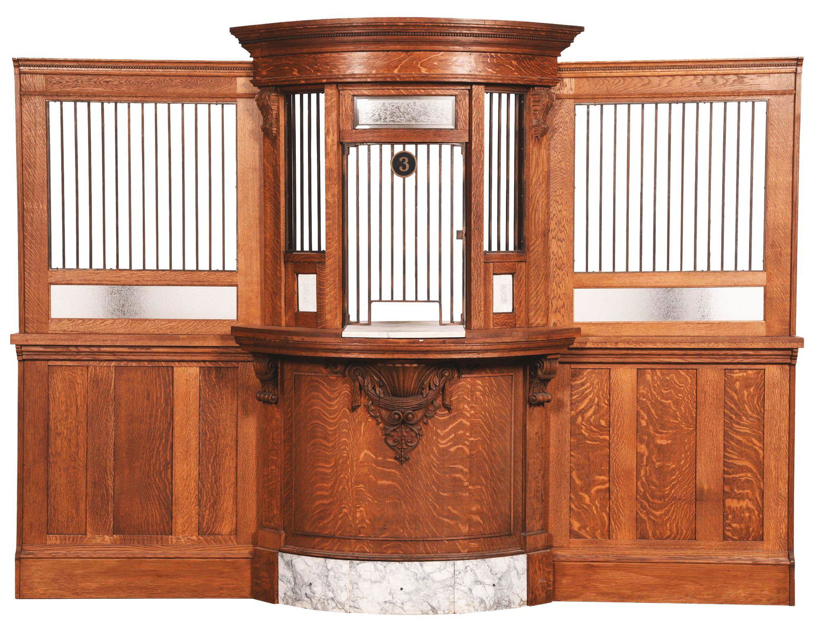 BEAUTIFUL QUARTERED OAK BANK TELLERS CAGE. (1 of 15)