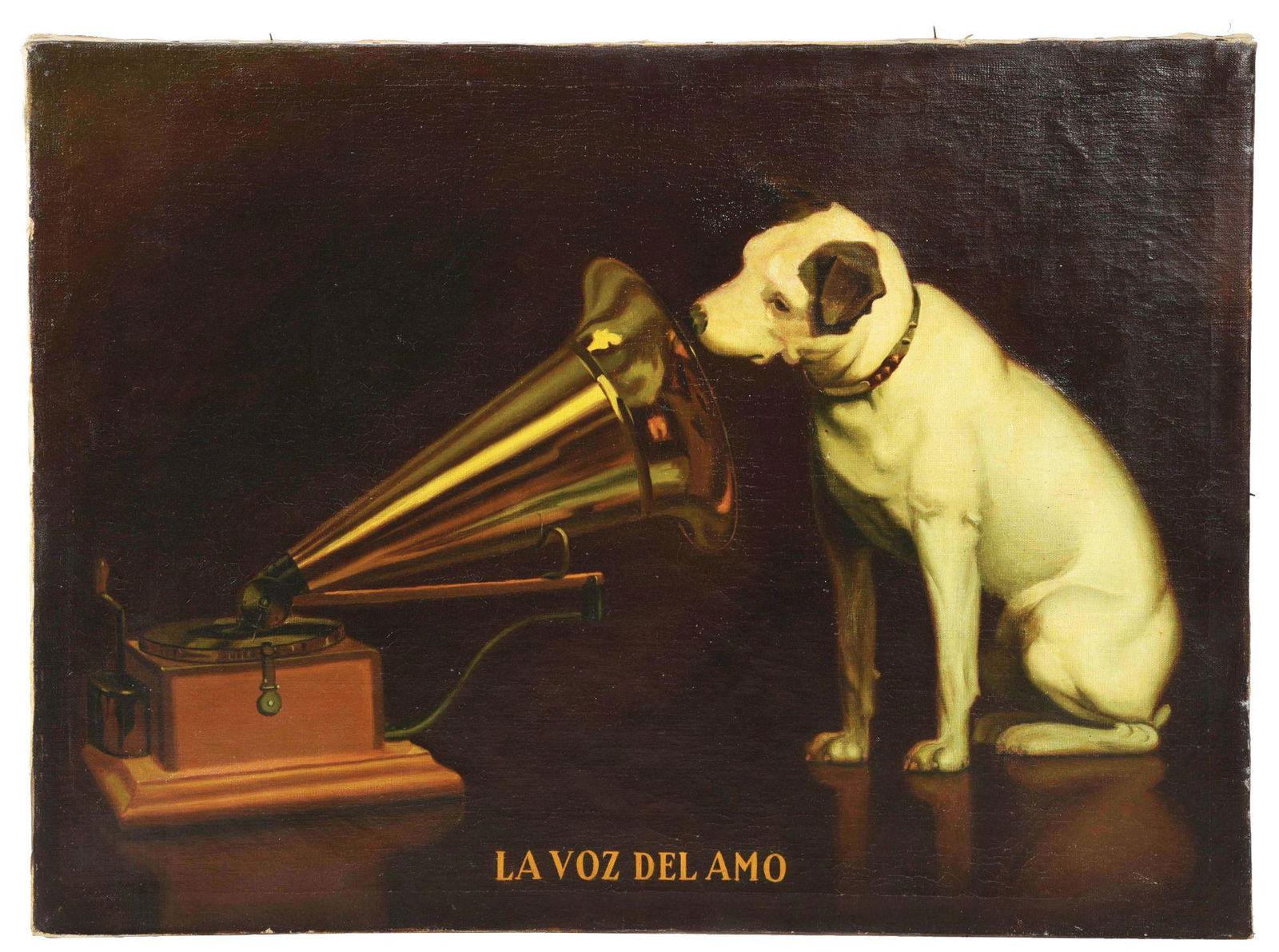 RCA "HIS MASTERS VOICE" OILGRAPH ON CANVAS ADVERTISING. (1 of 3)