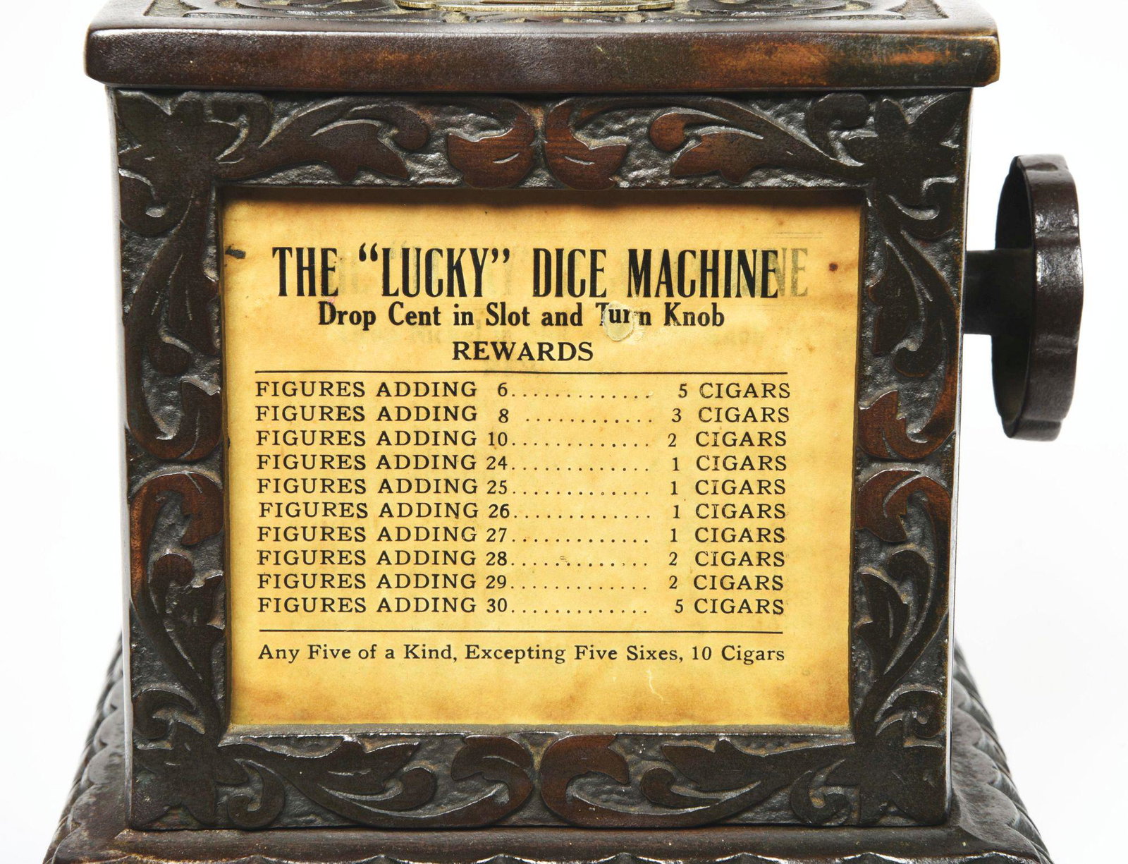 1¢ "LUCKY" CAILLE WINNERS DICE CIGAR TRADE STIMULATOR.