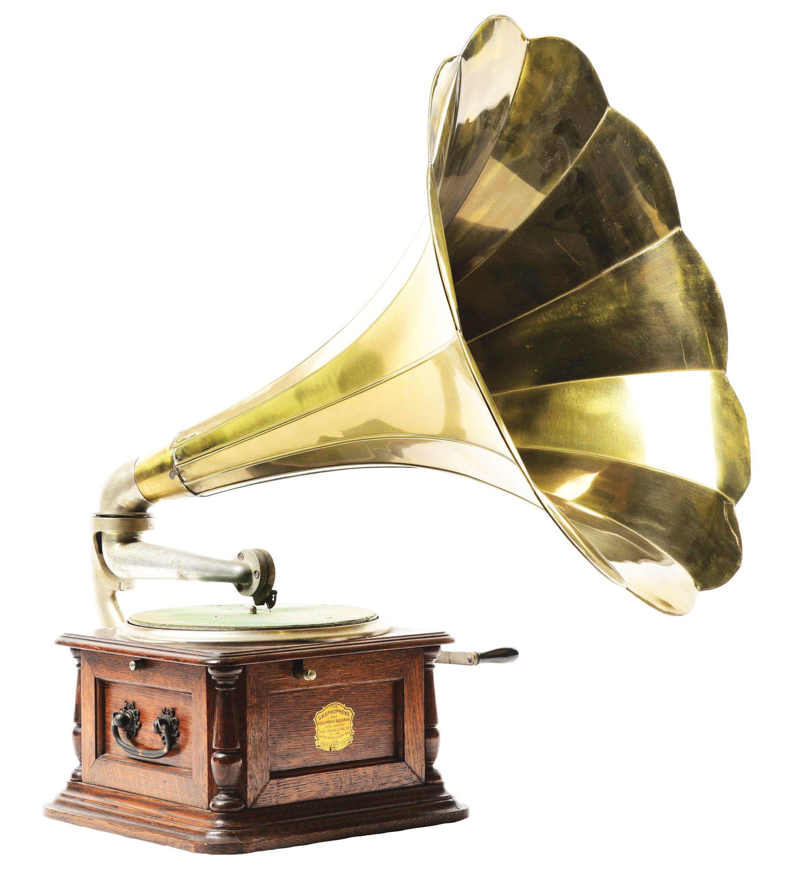COLUMBIA MODEL BI DISC GRAPHOPHONE WITH BRASS HORN. (1 of 7)