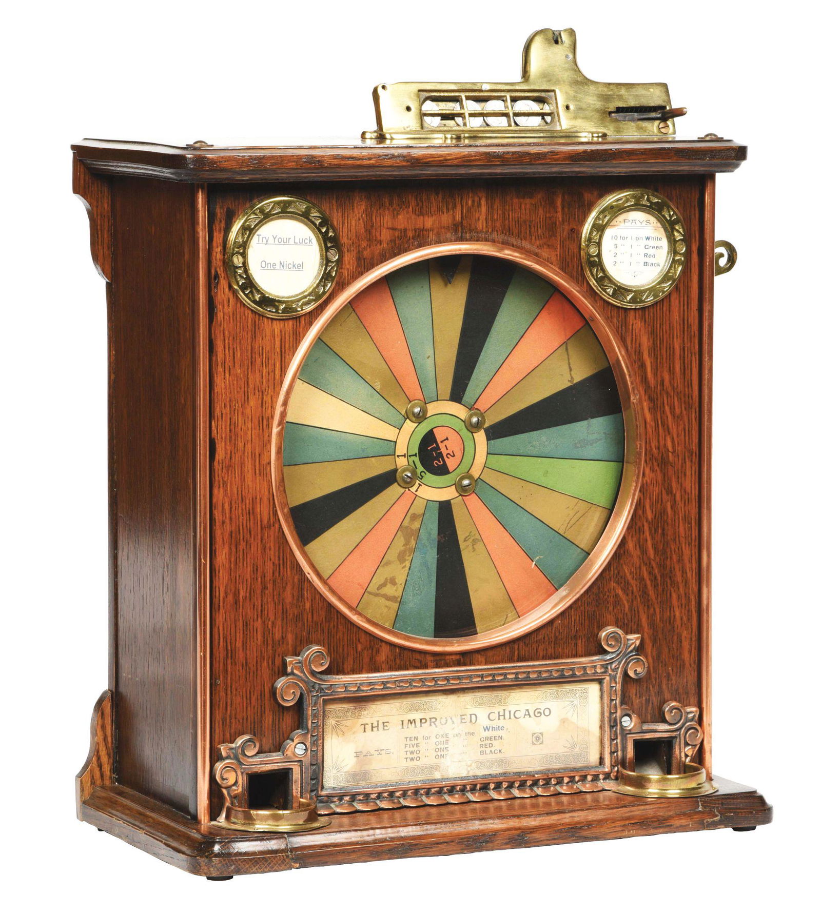 5¢ D.N. SCHALL "THE IMPROVED CHICAGO" SLOT MACHINE. (1 of 8)