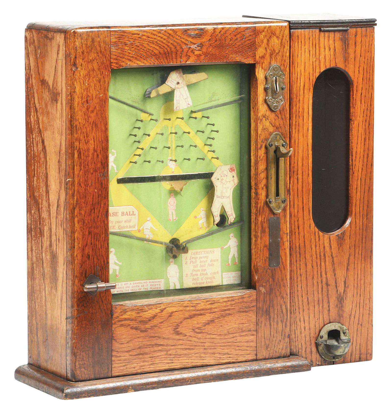 1¢ NATIONAL NOVELTY BASEBALL GUM VENDOR SKILL MACHINE. (1 of 8)