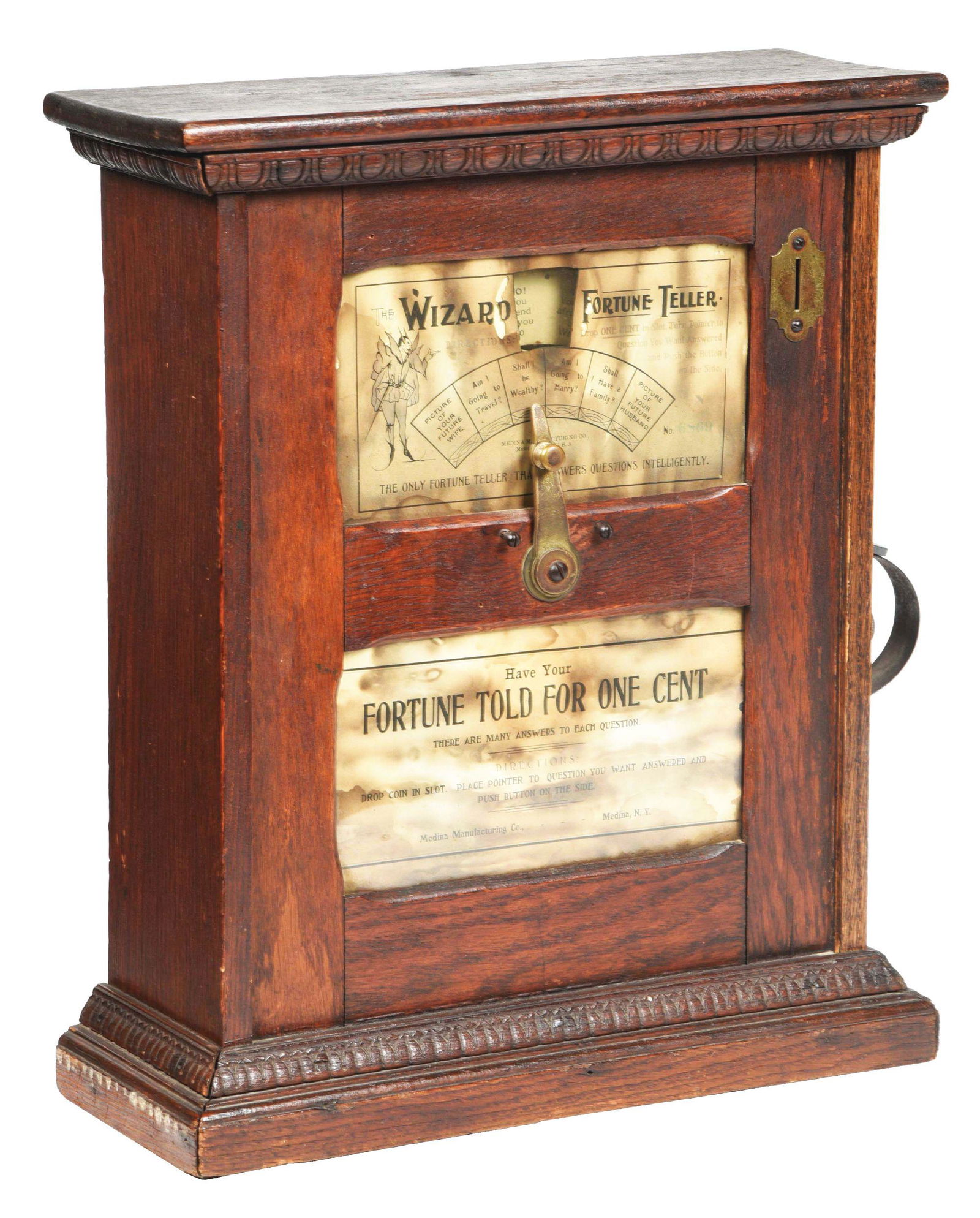 1¢ MILLS "WIZARD" FORTUNE TELLER AMUSEMENT MACHINE. (1 of 8)