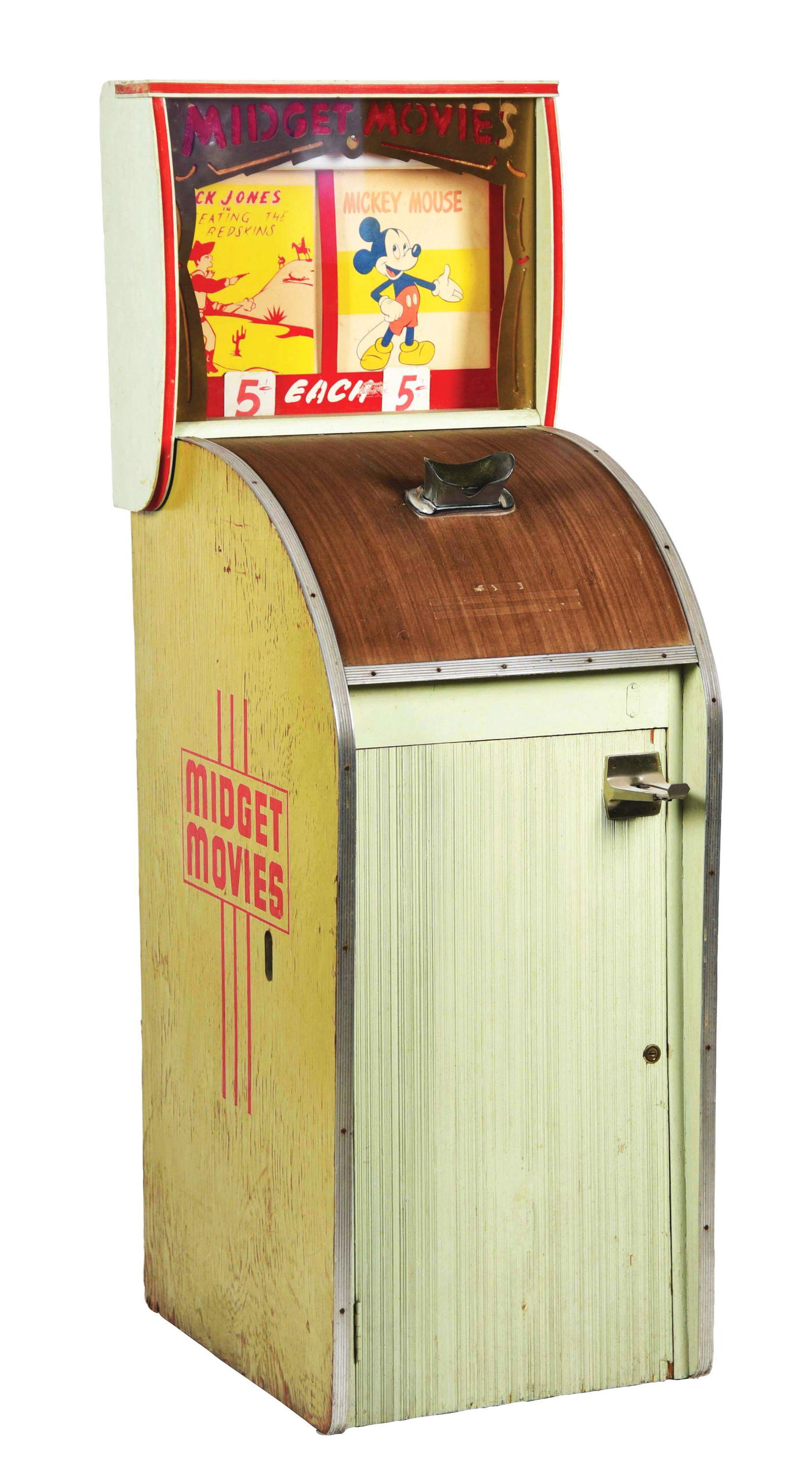 CAPITOL PROJECTOR CORP. MIDGET MOVIE.: Capitol Projector Corporation's Exhibit Supply Midget Movies, circa late 1940's, called Midget Movies due to the size of the machine. Three themes were made for Midget Movies: westerns, sports and bur