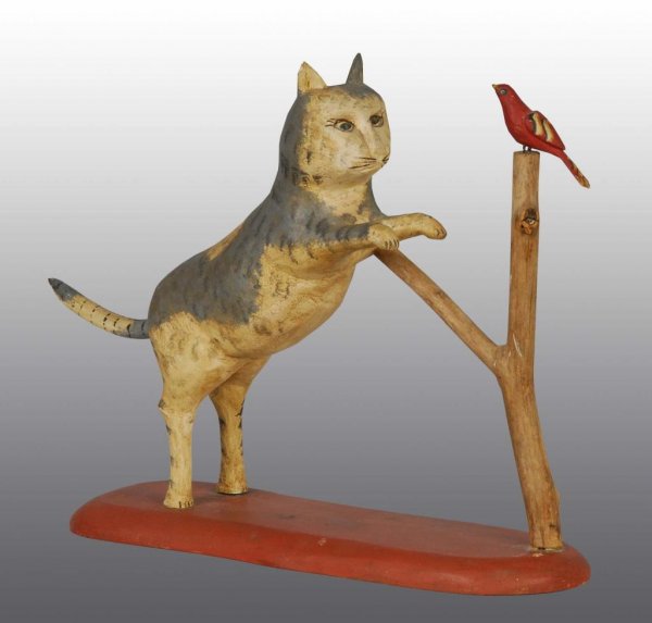 Wooden Folk Art Gottshall Carved Cat