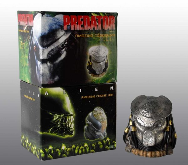 Lot of 2: Movie Character Cookie Jars.: Description Includes Predator and Alien jars, both in original boxes. Condition (Near Mint).