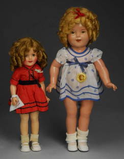 Lot of 2: Ideal Shirley Temple Dolls.: Description American, 1930s and 1950s. Composition doll marked Shirley Temple 18 on both head and body, sleeping eyes have been oiled (some eyelashes missing), beautiful original mohair wig in