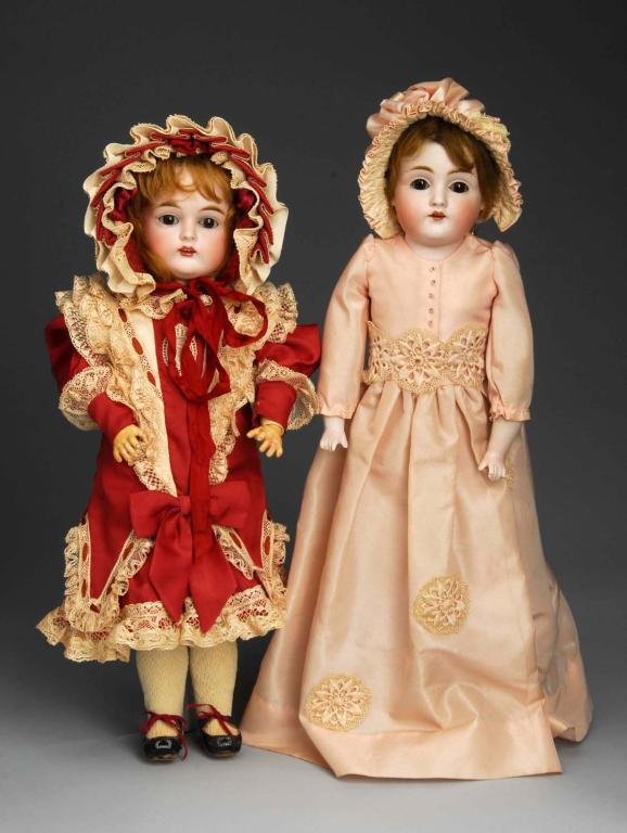 Lot of 2: Kestner Bisque Head Dolls.: Description Germany, Ca. 1910. One with Dainty Dorothy Sticker. Socket head marked C made in Germany 7 167, by J. D. Kestner. Brown sleeping eyes, open mouth, plaster pate, skimpy antique mohair wig, 