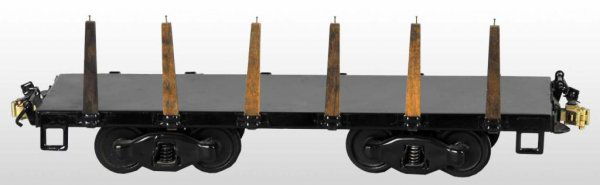 Pressed Steel Buddy L Railroad Flat Car Toy.: Description American. T Reproduction. Includes side wooden stakes. Size 18" L.