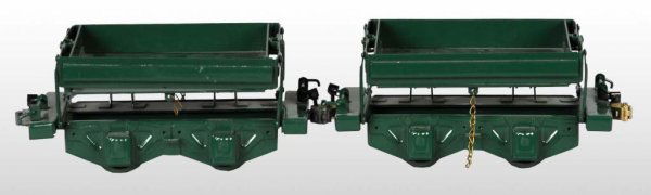 Lot of 2: Pressed Steel Buddy L Side Dump Cars.: Description American. T production. Made for Buddy L outdoor railroad. Size Both 11" L.