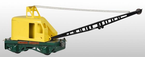 Pressed Steel Buddy L Wrecking Crane Toy.: Description American. T production. Contemporary. Compatible to operate on Buddy L outdoor railroad track. Limited production. Size 10" L.