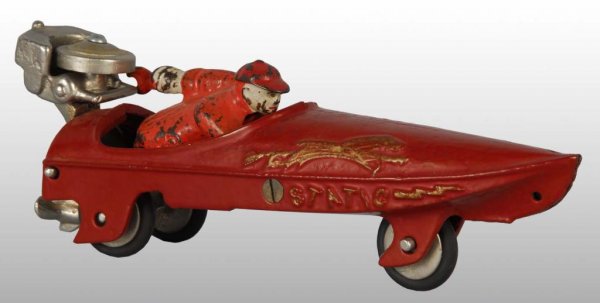 Cast Iron Hubley Static Racer Toy.: Description Replaced motor. Repainted boat and figure. Condition (Good). Size 9" L.