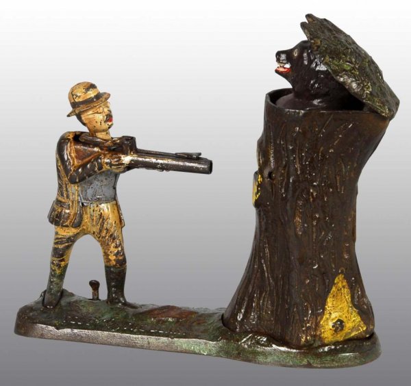 Cast Iron Teddy & the Bear Mechanical Bank.: Description Manufactured by J. & E. Stevens and Company. Original working condition. Condition (Very Good).