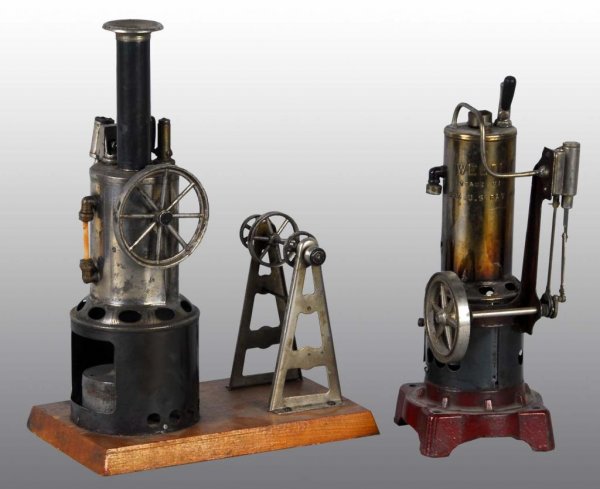 Weeden No. 155 Reversible Upright Steam Engine.: Description Weeden No. 155 Reversible Upright Steam Engine. This scarce engine can run in either direction by turning the flywheel in a different direction. Part of waterglass and stack are missing. (