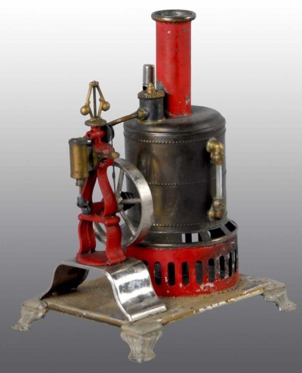 Weeden No. 17 Upright Steam Engine Toy.: Description A reversing valve was introduced with this model circa 1894. It has an open engine frame to simulate the vertical "bottle" engines of its day. Fitted with all the usual Weeden fittings. It