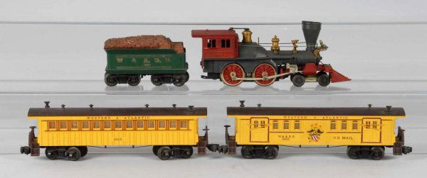 Lionel O-Gauge No. 1862 General's Set.: Description American. Post-war. Includes no. 1862 General locomotive, no. 1862 tender, no. 1865 pullman car, and no. 1866 baggage and mail car. Locomotive is missing headlight and has chipping and scr