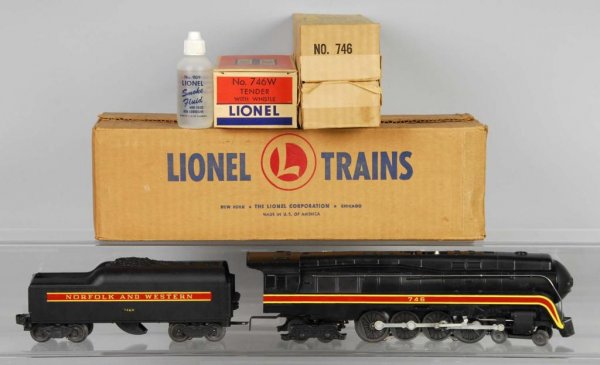 Lionel O-Gauge No. 746 Locomotive & Tender.: Description American. Post-war. Item shows minimal play wear and tenders appears to have never been run. Includes original master carton and beautiful individual boxes. Condition (Excellent - Near Min