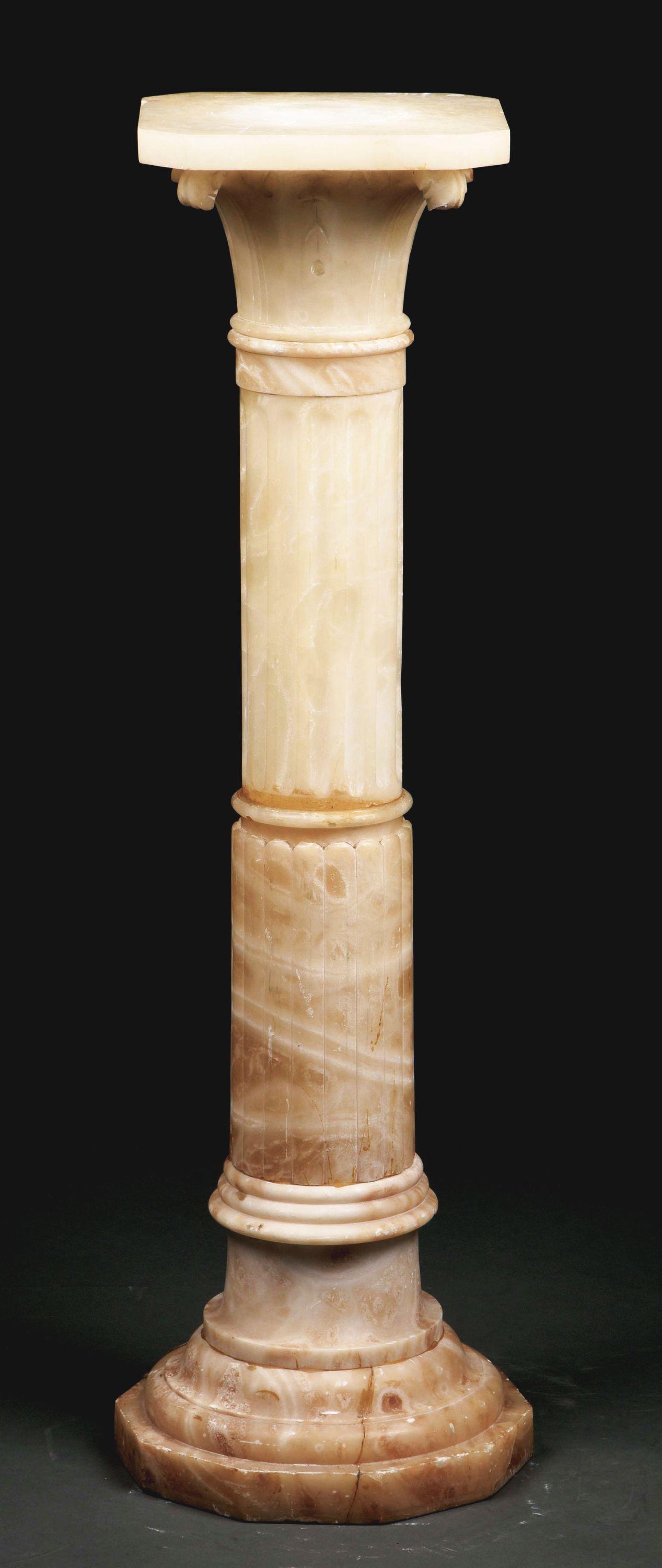 ALABASTER FEMALE BUST ON BASE.: Signed: "A Ciprione", a figure of a girl in a lace bonnet. Cracks, losses and repairs. On a classical base. Last quarter, 19th century. 61" high. This is not a standard shippable item and will require