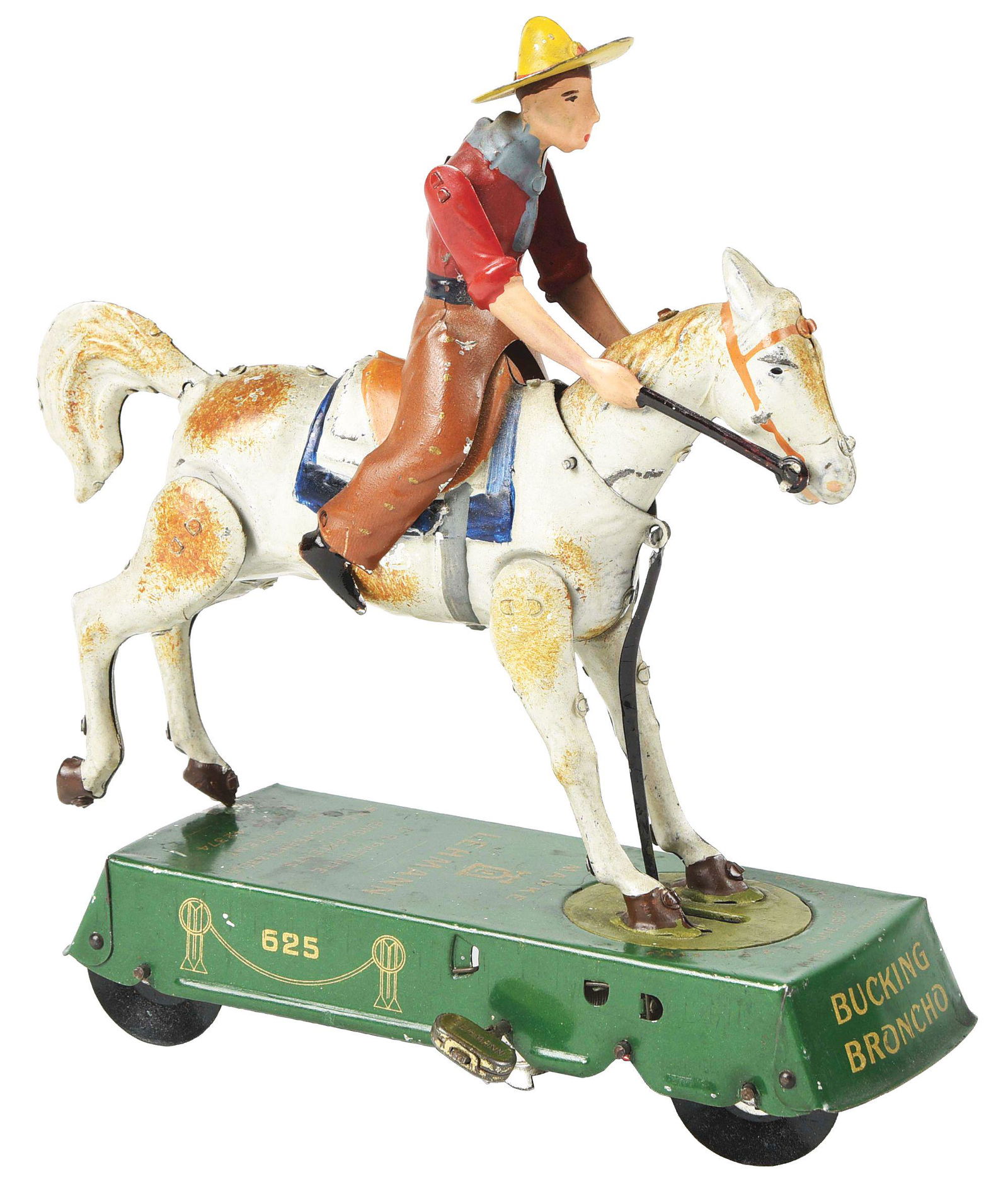 GERMAN LEHMANN TIN WIND-UP BUCKING BRONCO TOY. (1 of 4)