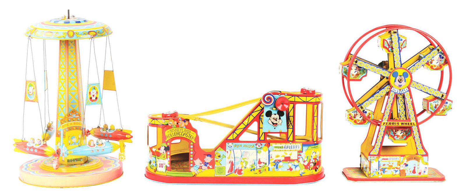 LOT OF 3: CHEIN TIN LITHO WIND-UP AMUSEMENT PARK TOYS. (1 of 2)